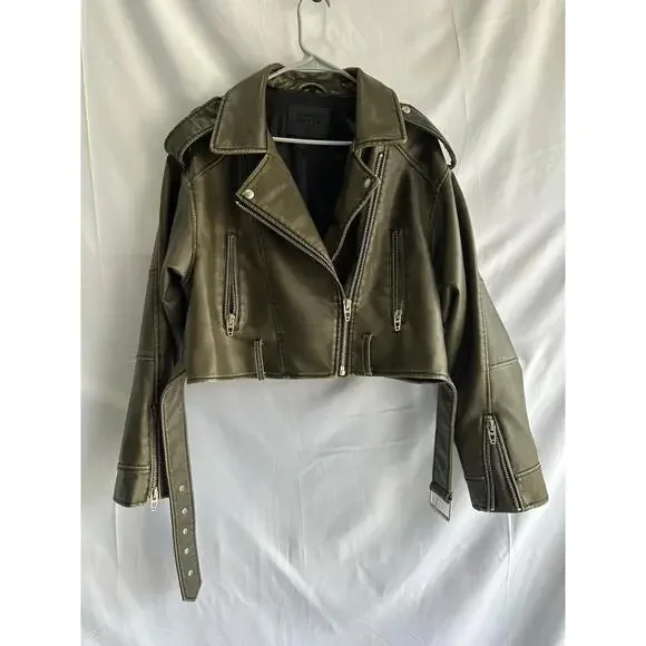 BLANKNYC Brown Ride Off Faux Leather Jacket Size L with Small Hole - Picture 3 of 10